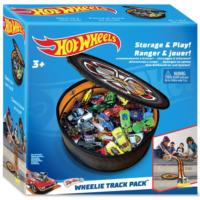 Tara Toy Hot Wheels ZipBin Wheelie – 100-Car Storage Bin with Integrated Race Track