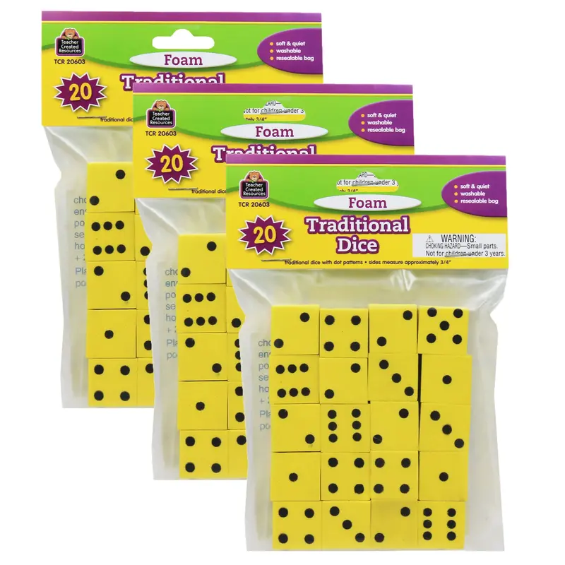Teacher Created Resources Foam Dice – Yellow, 0.75-Inch Size, 60-Pack for Classroom Use