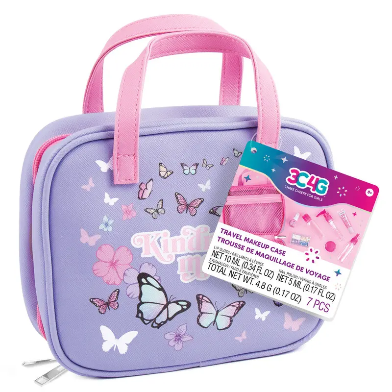 Three Cheers for Girls Butterfly Cosmetic & Travel Set – Portable Pink Toiletry Kit