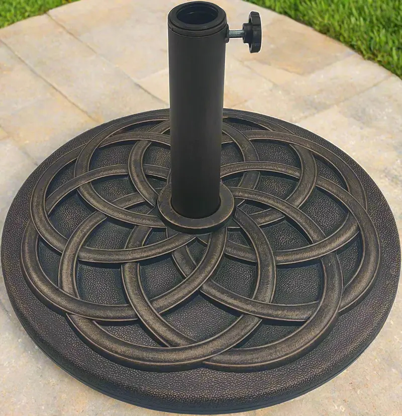 T&Jero Bronze Outdoor Umbrella Weight – 29-Lb Pre-Filled Round Steel Base for Stability on Patios and Decks