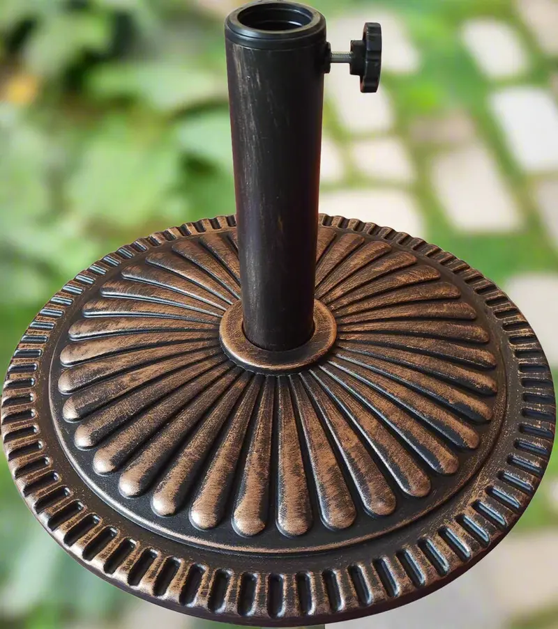 T&Jero Bronze Patio Umbrella Base – Pre-Filled 26-Lb Round Heavy-Duty Stand for Market Tables and Outdoor Use
