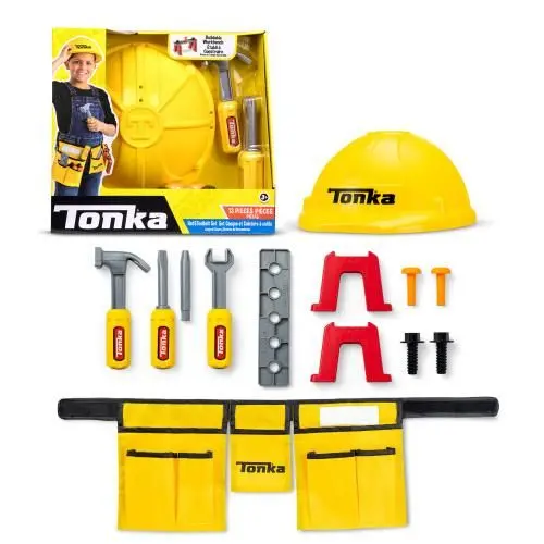 Tonka Tough Tool Belt & Adjustable Hard Hat Set – 13-Piece Pretend Play Gear