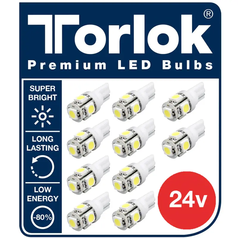 Torlok Premium 24V T10 LED Parking Light Bulbs for Heavy-Duty Trucks – Pack of 10