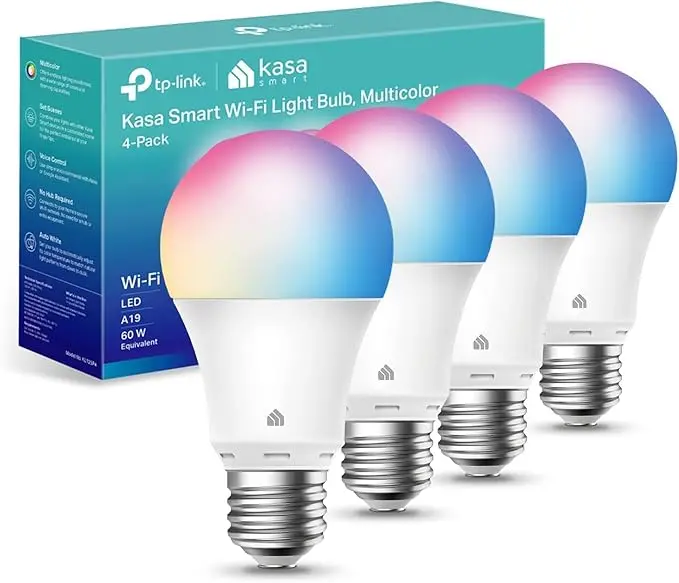 TP-Link Kasa Smart LED Bulbs – 4-Pack Full-Color A19 Dimmable Bulbs with Wi-Fi Control