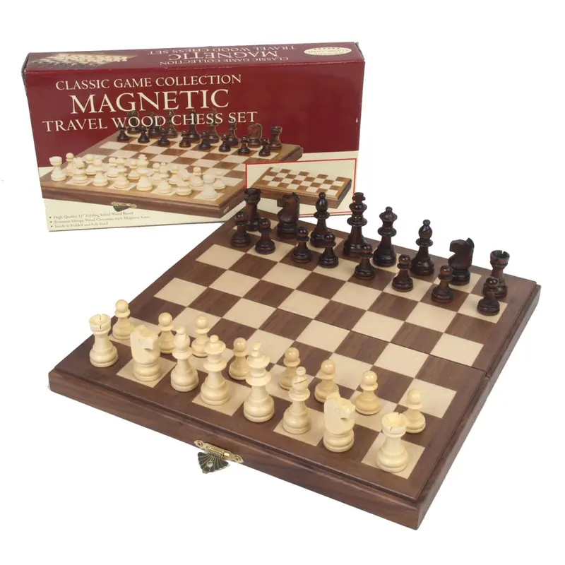 Travel Magnetic Walnut Chess Set – Foldable Inlaid Board with Premium Wood Pieces