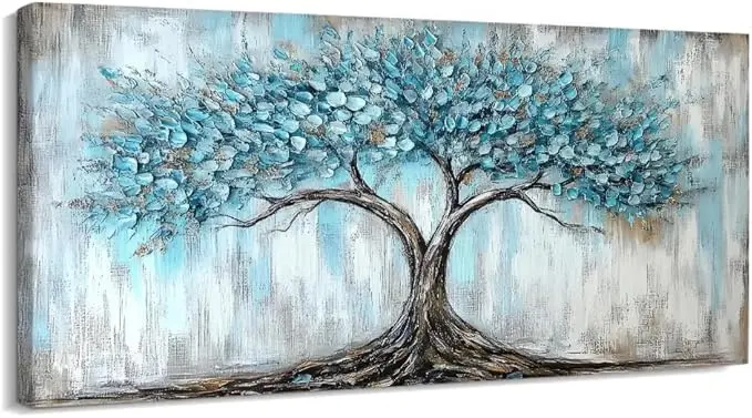 Turquoise Tree of Life Abstract Canvas Print – Nature-Inspired Wall Art, 40 x 20 Inches
