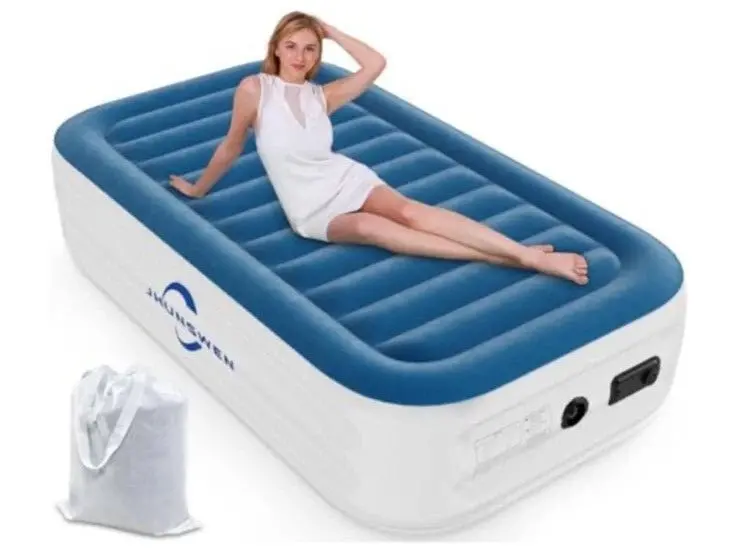 Twin Inflatable Air Mattress – 75″ × 39″ × 18″, Raised Profile with Built-In Electric Pump (JSHE009T)