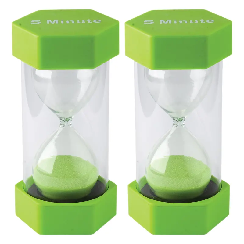 Two-Pack Large 5-Minute Lime Green Sand Timers for Teachers