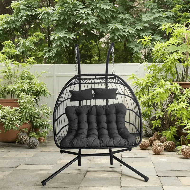 Two-Person Egg-Shaped Swing Chair with Powder-Coated Steel Stand – Indoor/Outdoor Use, 550 lb Capacity