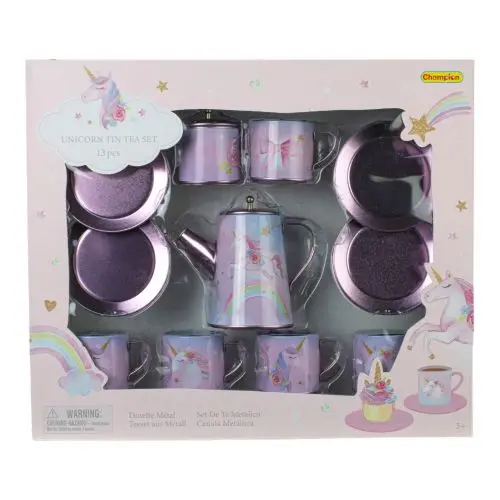 Unicorn-Themed Tin Tea Set – 13-Piece Whimsical Pretend Play Collection