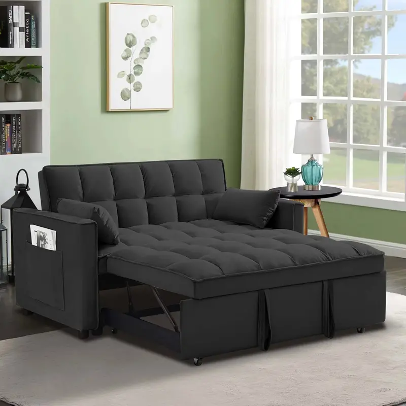 Velvet Loveseat Sofa – Contemporary Two-Seat Couch in Gray and Black with Tailored Upholstery