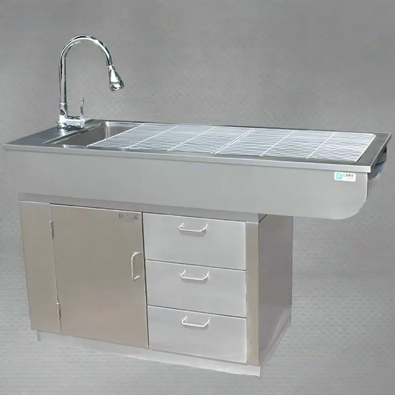 Veterinary Stainless Steel Surgery Table – Integrated Sink, Storage, and Heavy-Duty Animal Exam Platform | SKU 1127832