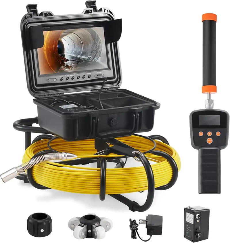 VEVOR 50-Meter Sewer Inspection Camera – IP68-Rated, 9-Inch Display, 512Hz Locator, DVR Recording, 16GB SD Card, 12 Adjustable LEDs