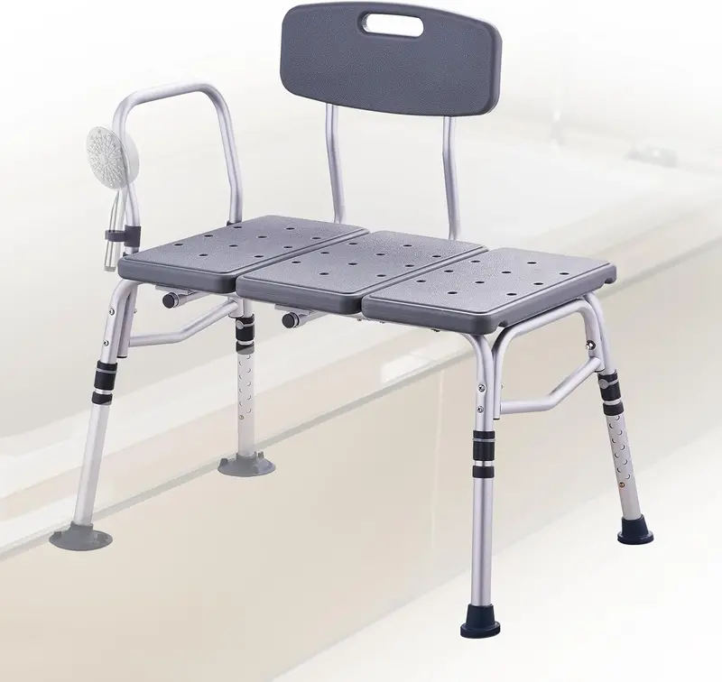 VEVOR Adjustable Tub Transfer Bench – Lightweight Shower Seat for Seniors & Mobility Users, Non-Slip Surface, Reversible Backrest, 400-Lb Capacity
