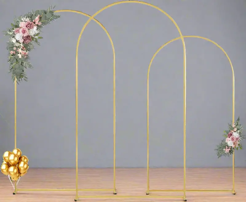 VEVOR Wedding Arch Stand Set – 3-Piece Gold Metal Backdrop Frame with Crossbar Design and Carrying Case for Events & Celebrations