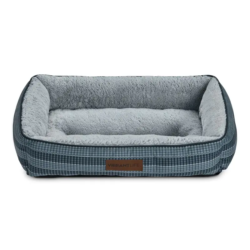 Vibrant Life Medium Dog Lounger Bed – Soft Blue Pet Bed, 27″ x 20″