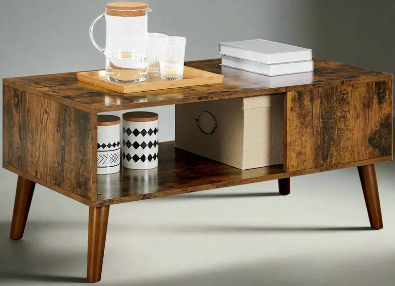 Vintage-Inspired Solid Wood Coffee Table with Retro Design Details