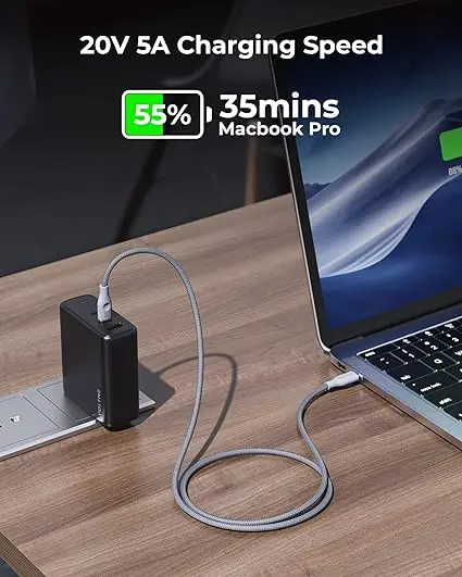 VOLTME PowerLink RUGG USB-C to USB-C Cable – 6ft, 100W Fast Charging, 2-Pack, Tangle-Resistant Grey