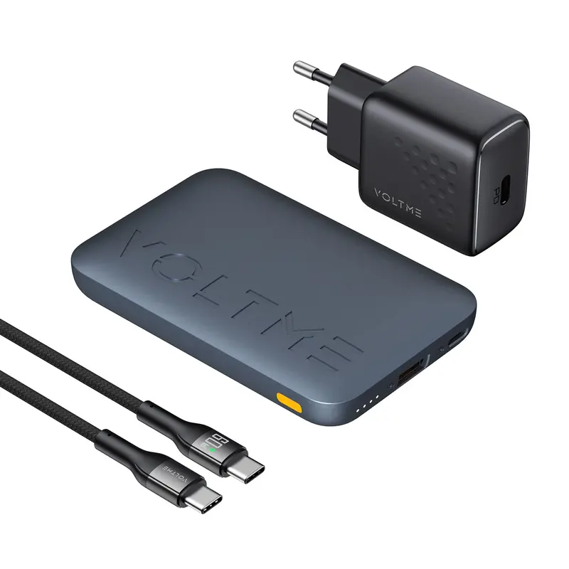 VOLTME V-Power Combo Kit – 10000mAh GaN Power Bank, 30W Wall Charger & USB-C Cable Bundle