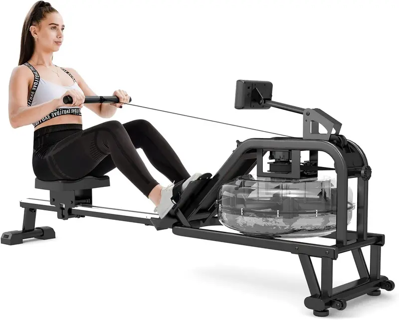 Water Rowing Machine with Aluminum Frame – 46-Inch Compact Design Featuring LCD Performance Monitor