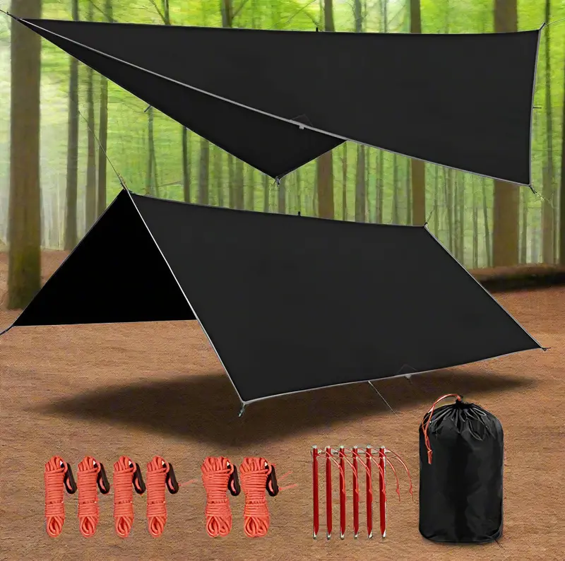Waterproof 4-in-1 Multi-Use Camping Tarp Kit | Includes Stakes, Ropes & Carrying Bag