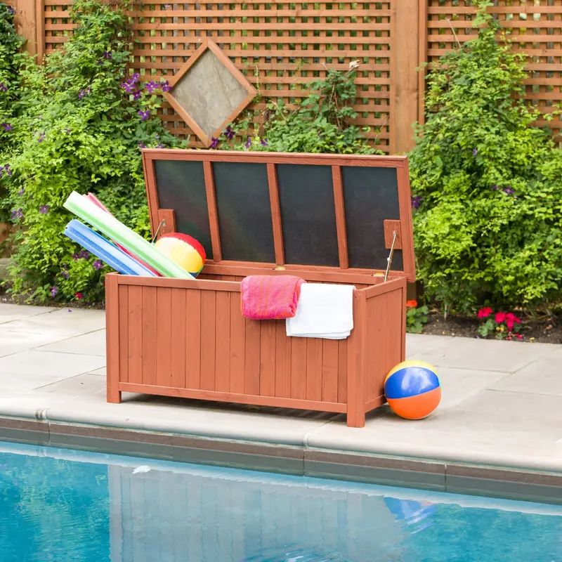 Weather-Resistant Wooden Deck Storage Box – Dual-Function Patio Seating and Outdoor Storage Unit DB4820 (Leisure Season)