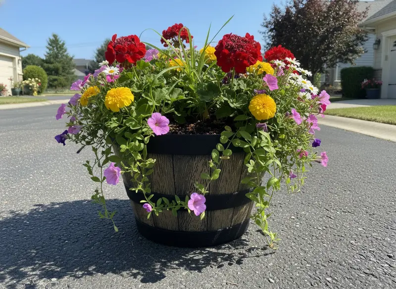 Whiskey Barrel-Style Garden Planter – 20-Inch Rustic Faux-Wood Outdoor Pot, Durable Polypropylene (G5786)