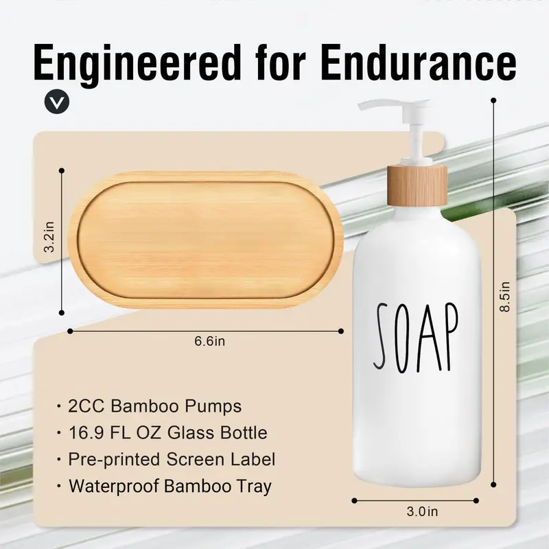 White Farmhouse Glass Soap Dispenser Set – Kitchen & Bathroom Hand, Dish, and Lotion Pump Bottles