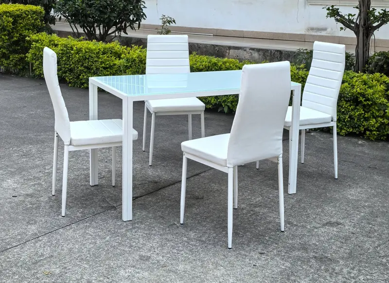 White Glass Dining Set (Table + 4 Chairs) – Sleek Kitchen & Dining Space Solution TL6661