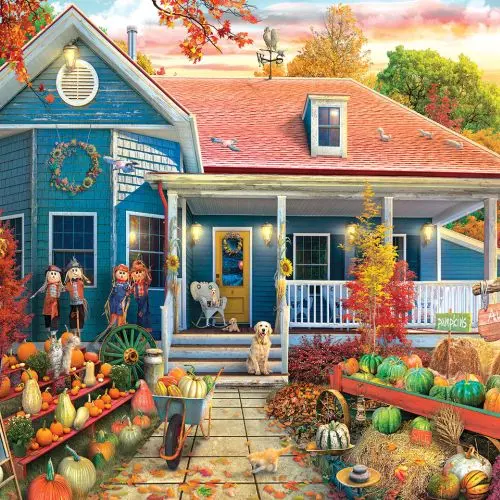 White Mountain Autumn Cottage Landscape Jigsaw Puzzle – 1000-Piece Seasonal Scenery