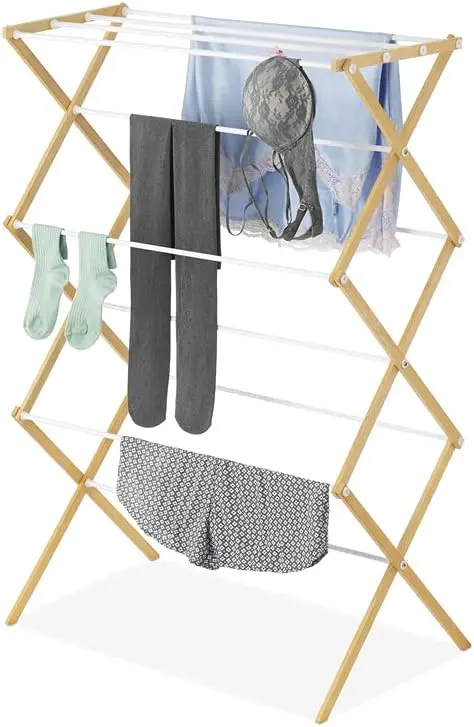 Whitmor Hardwood Drying Rack — Natural Wood Folding Clothes Drying Stand