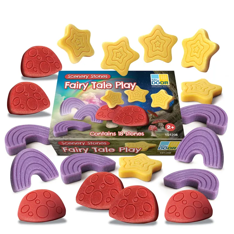 Yellow Door Fairy Tale Engraved Scenery Stones – 18-Piece Imaginative Play Set