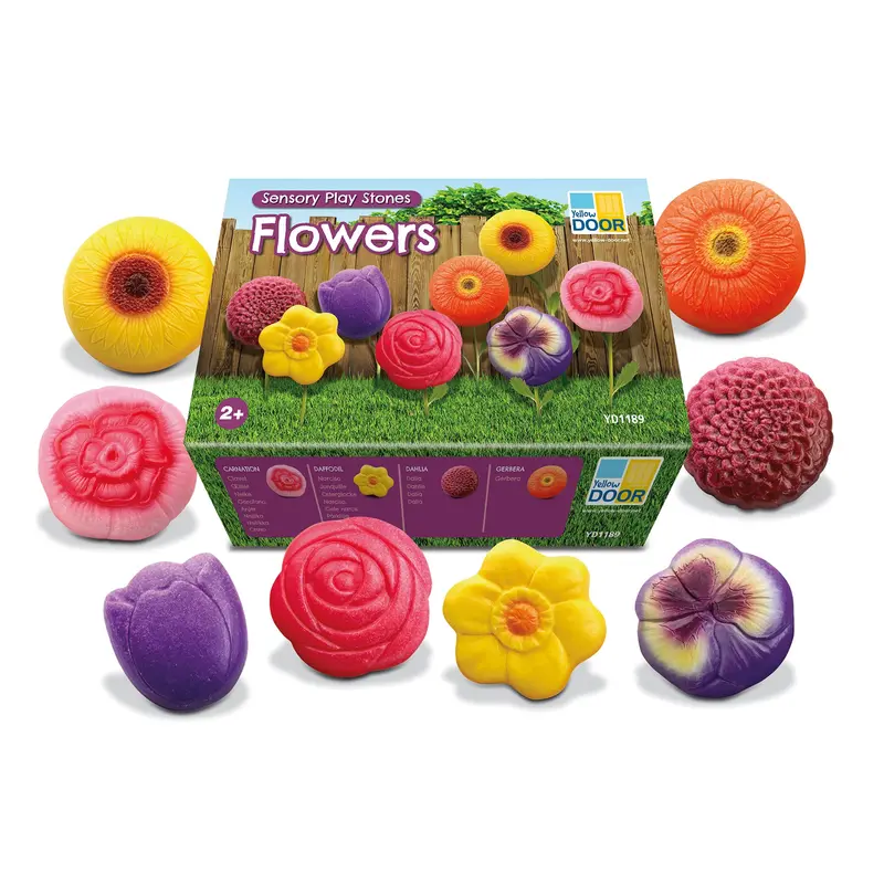 Yellow Door Flower-Themed Sensory Stones – Textured Play Rocks for Tactile Exploration (Set of 8)