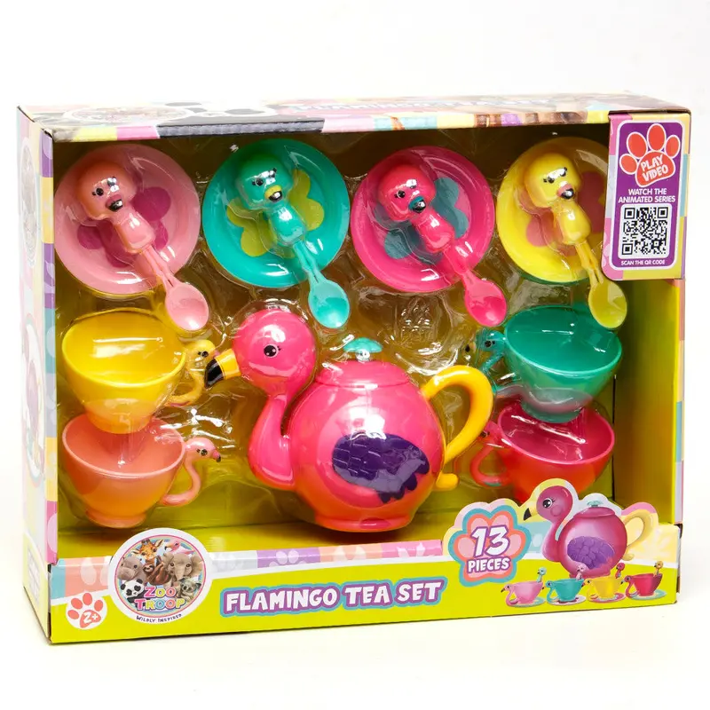 Zoo Troop Flamingo Pretend Tea Party Set – 13-Piece Imaginative Play Kit for Ages 2+