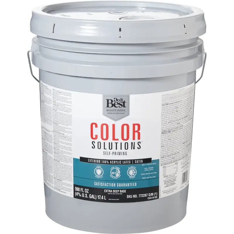 Do It Best Color Solutions Exterior House Paint – 5 Gal., 100% Acrylic Latex, Self-Priming Satin, Extra Deep Base 1