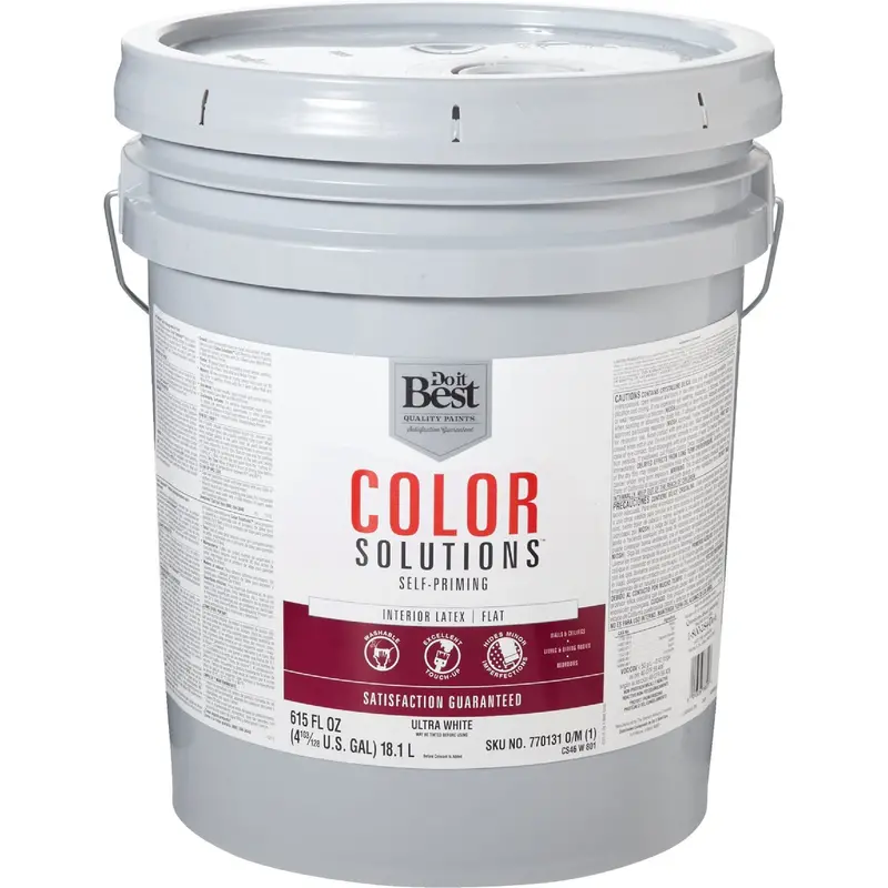 Do It Best Color Solutions Interior Wall Paint – Ultra White, Flat, Self-Priming, 5 Gallon 1