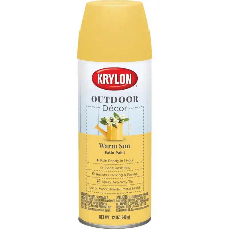 Krylon Outdoor Decor Alkyd Spray Paint – Warm Sun Satin Finish, 12 Oz Can 1