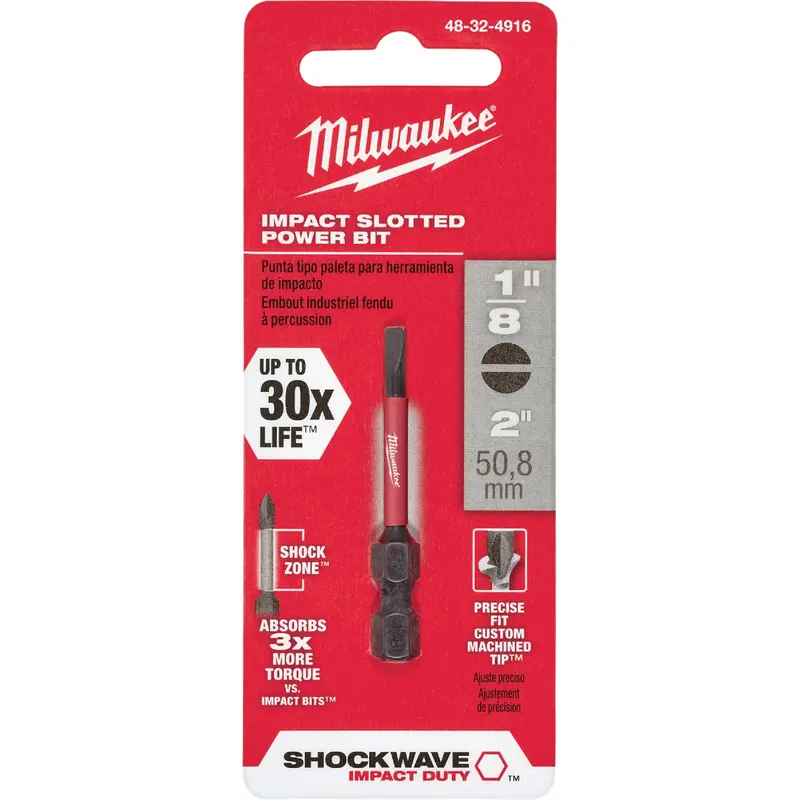 Milwaukee Shockwave Slotted Impact Screwdriver Bit – 1/8-Inch × 2-Inch 1