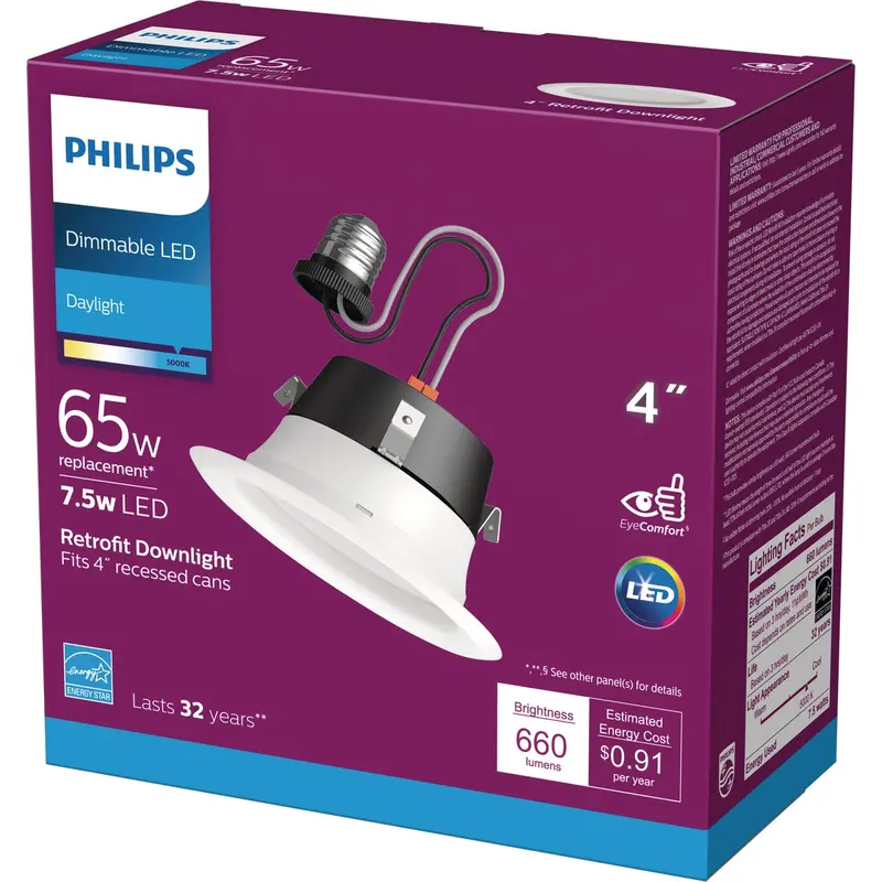 Philips Daylight Led Recessed Light Kit — 4-Inch Retrofit, White Housing 1