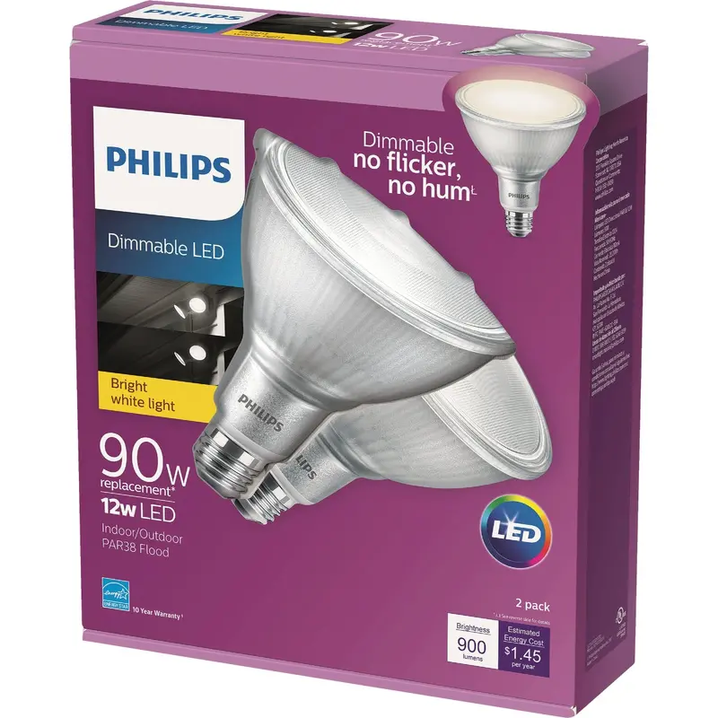 Philips Par38 Led Floodlight Bulb – 90W Equivalent, Bright White, Dimmable, Medium Base (2-Pack) 1