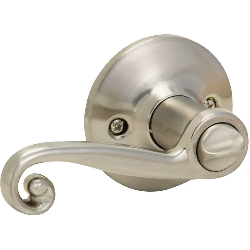 Steel Pro Brushed Nickel Privacy Lever Handle – Scroll Design 1
